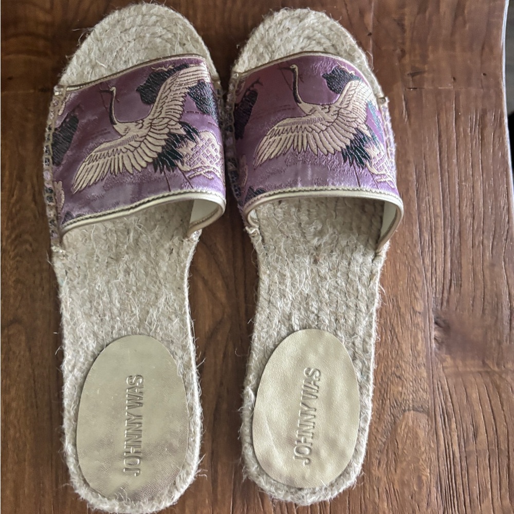Johnny Was Pink Embroidered Crane Slide Sandals - Picture 7 of 8